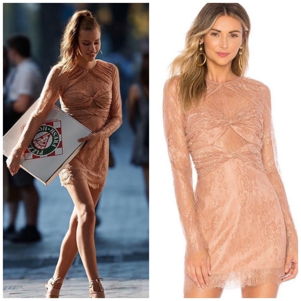 Alice McCall Not Your Girl Twist Lace Long Sleeve Mini Dress Nude Tan Pink Blush